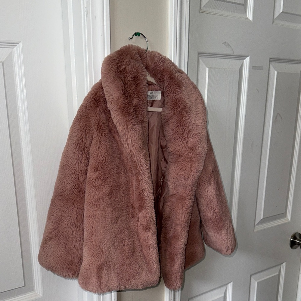 H&M Girls Faux Fur Puffer Coat - Rose Mauve